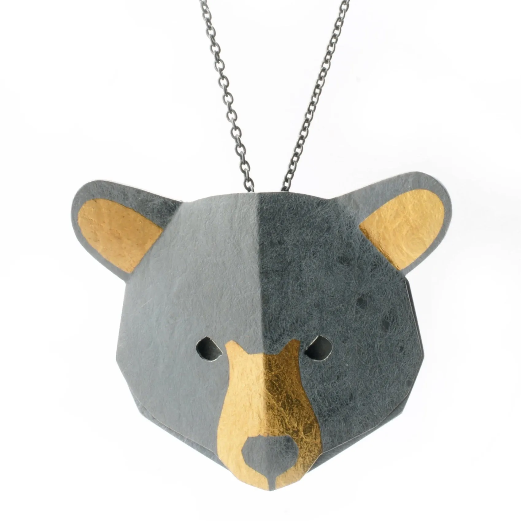 Black Bear Pendant in silver and 24k gold by Karine Rodrigue