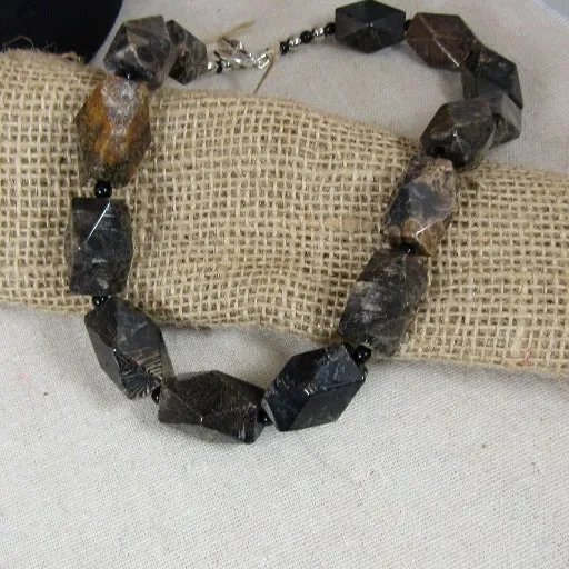 Black Fossil Gemstone Statement Beaded Necklace