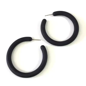 Black Matte Velvet Jelly Extra Large Hoop Earrings 2 inch