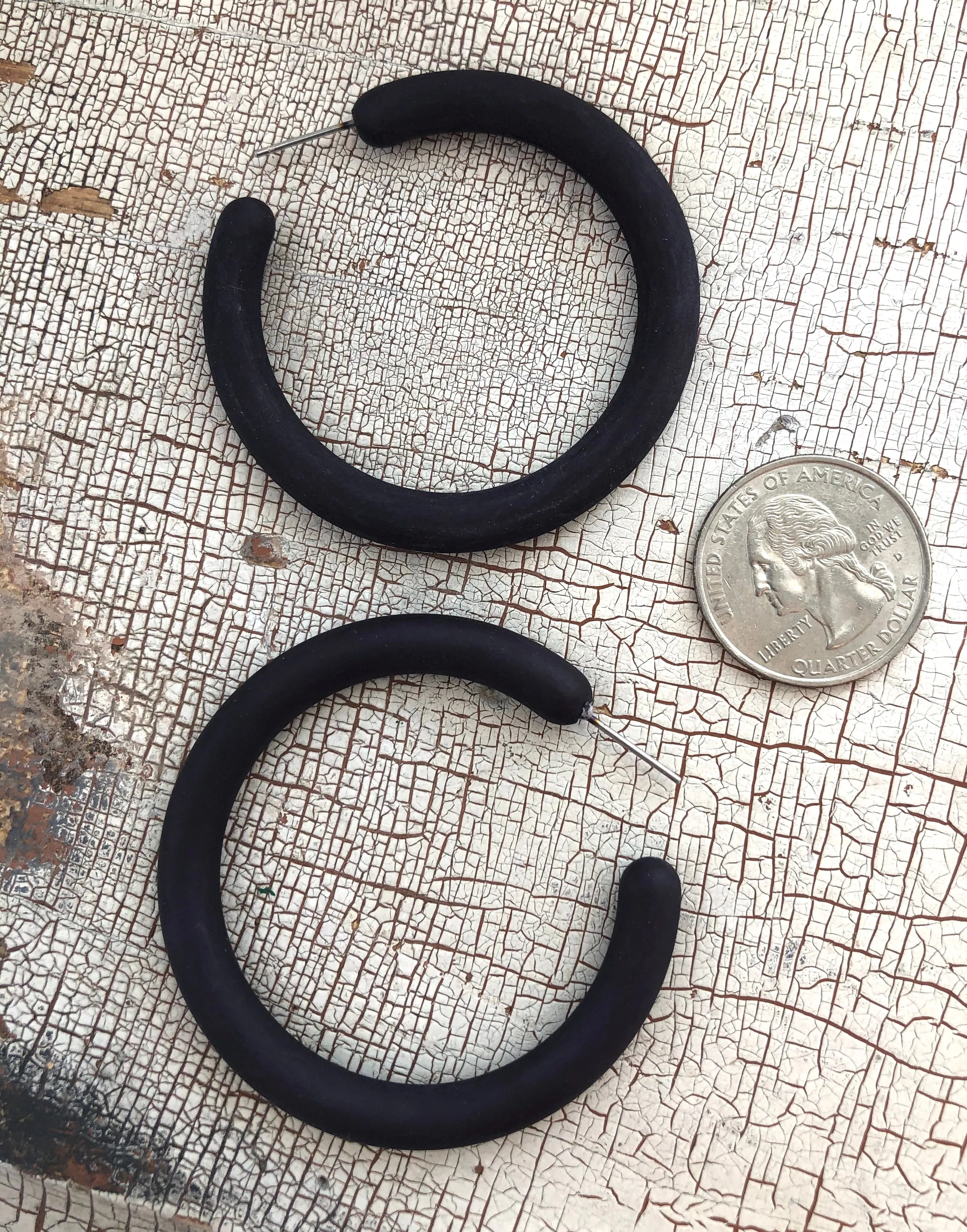 Black Matte Velvet Jelly Extra Large Hoop Earrings 2 inch