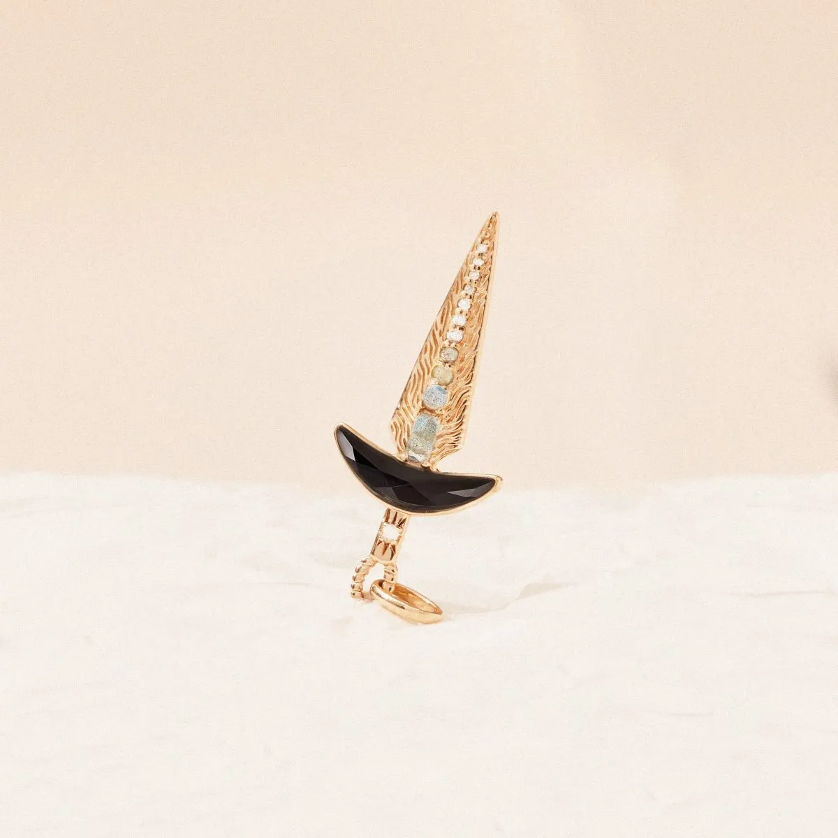 black onyx dagger charm - 10k yellow gold, natural gemstones