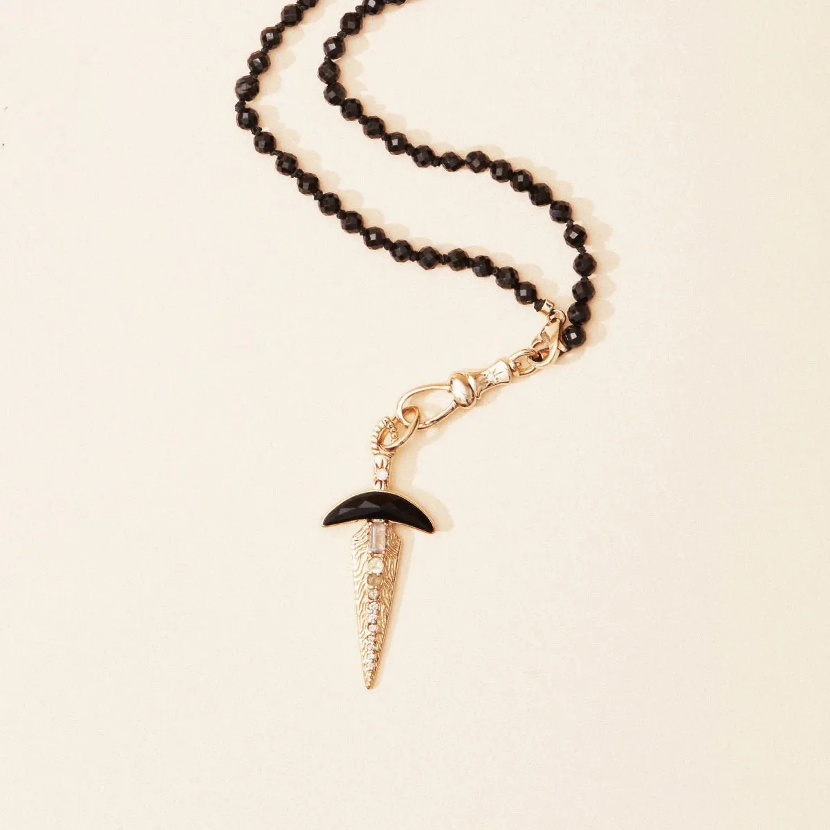 black onyx dagger charm - 10k yellow gold, natural gemstones