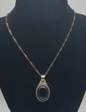 Black Onyx Pendant on Sterling Silver Italian Chain Necklace - 26"