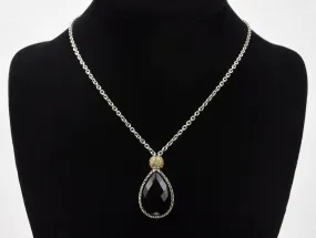 Black Onyx Sterling Silver Cubic Zirconia Pendant Chain Necklace