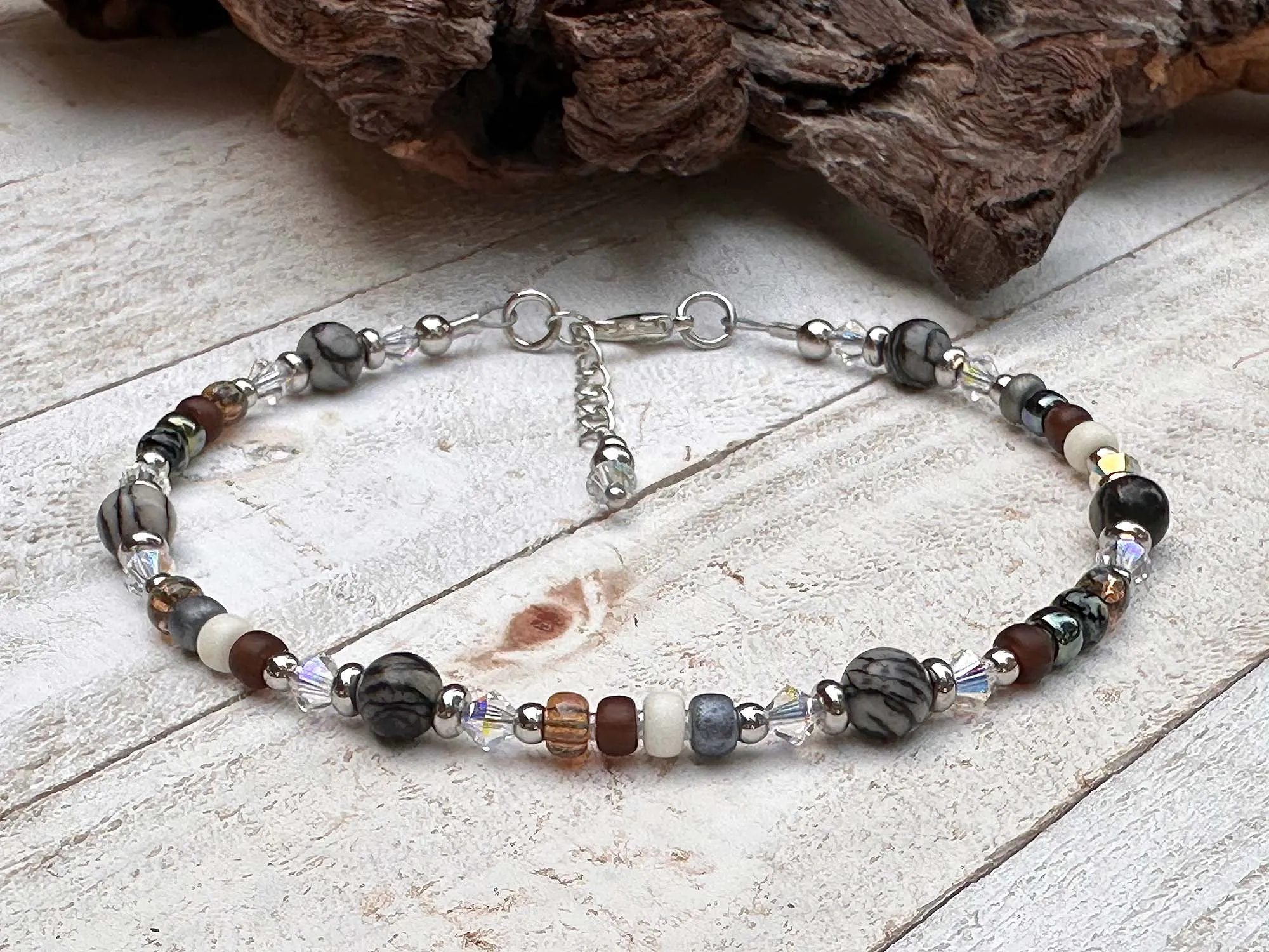 Black Silk Stone Beaded Anklet