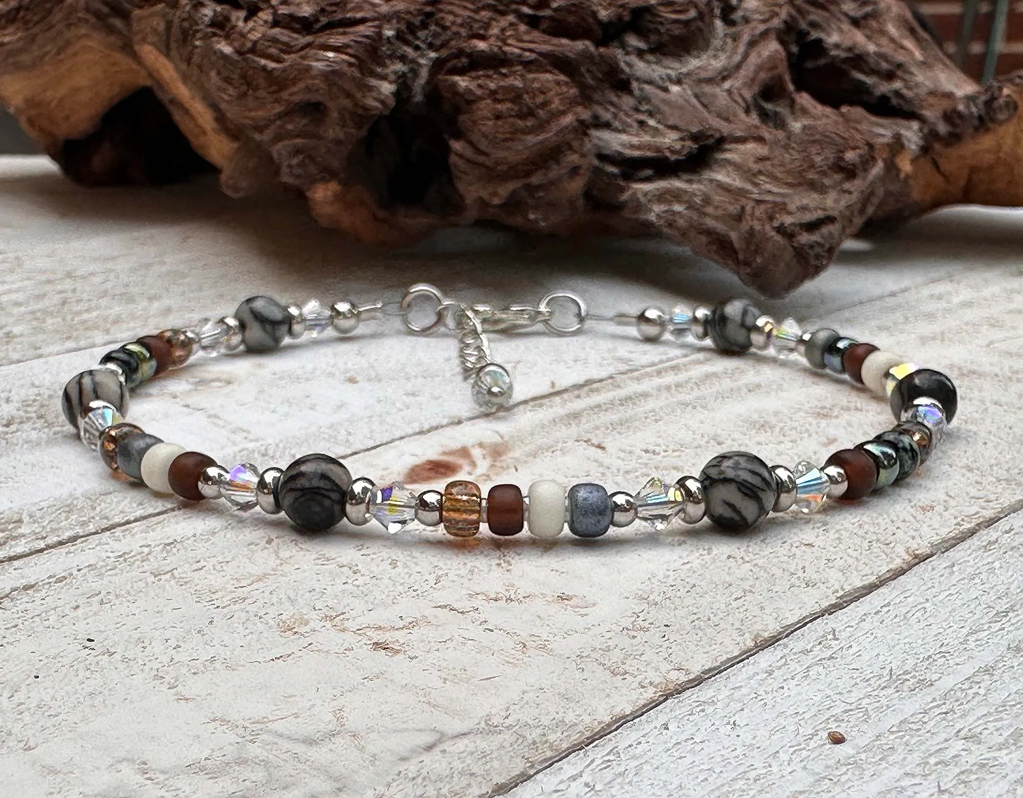 Black Silk Stone Beaded Anklet