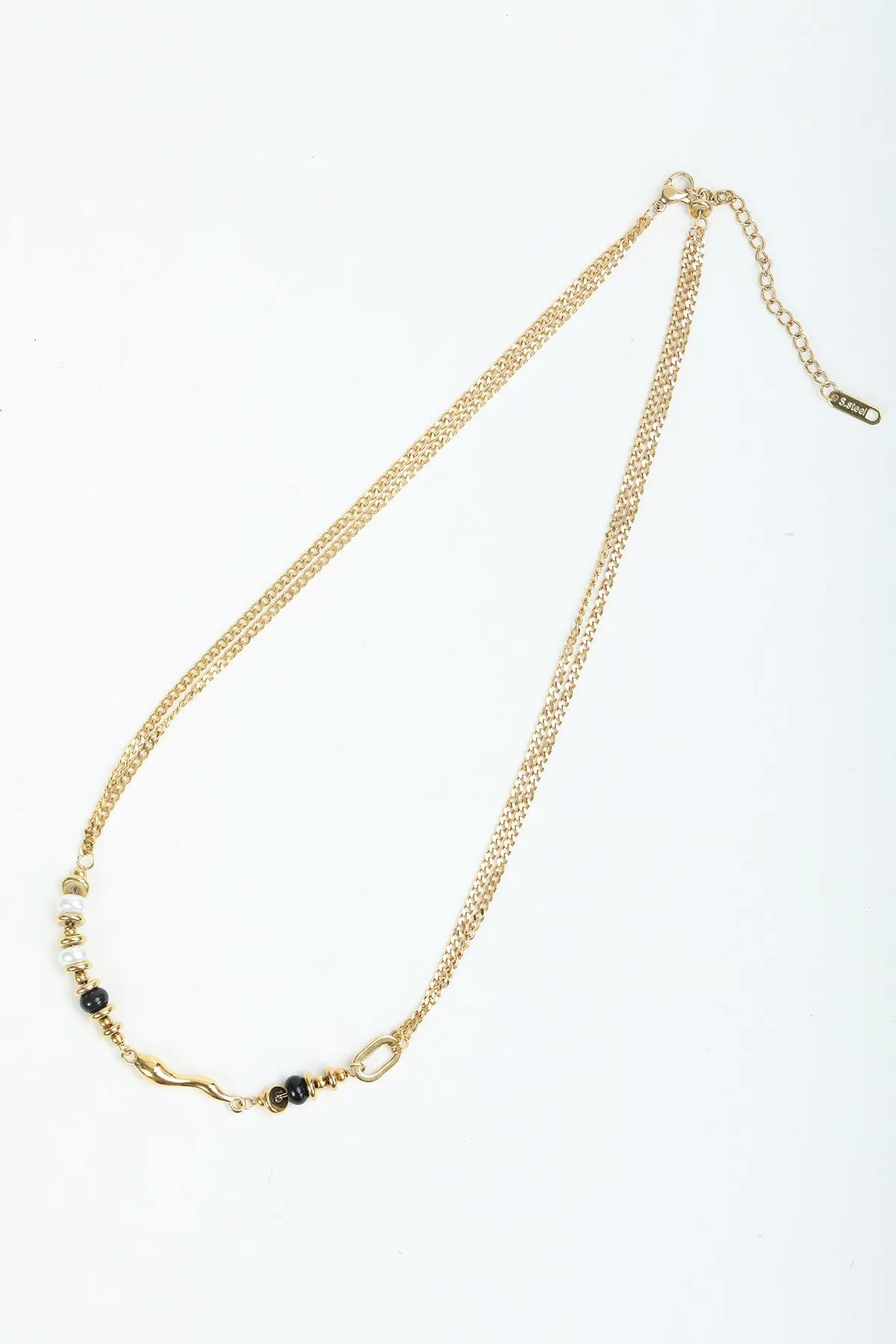 Black Stone & Pearl Gold Necklace