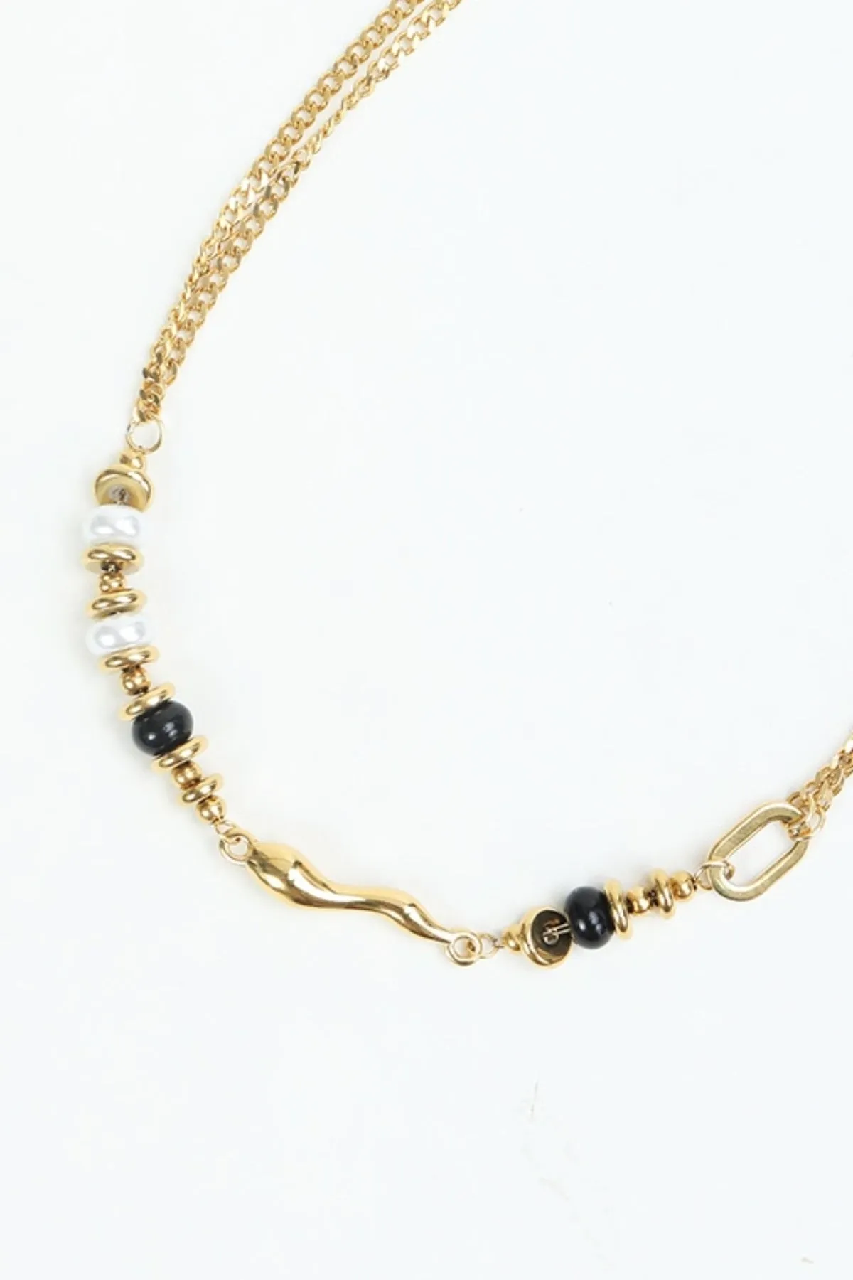 Black Stone & Pearl Gold Necklace