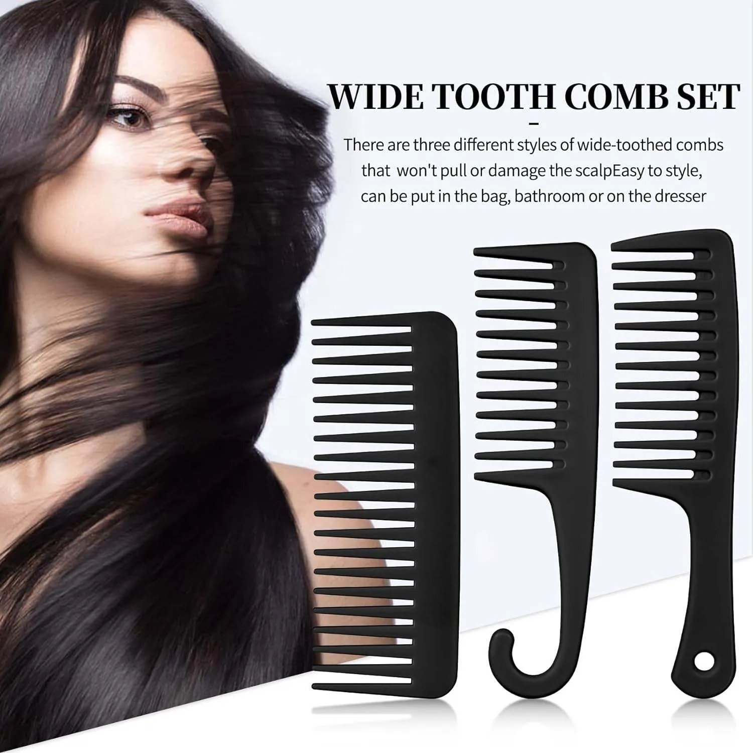 Black Wide Tooth & Detangler Comb Set 3PCS