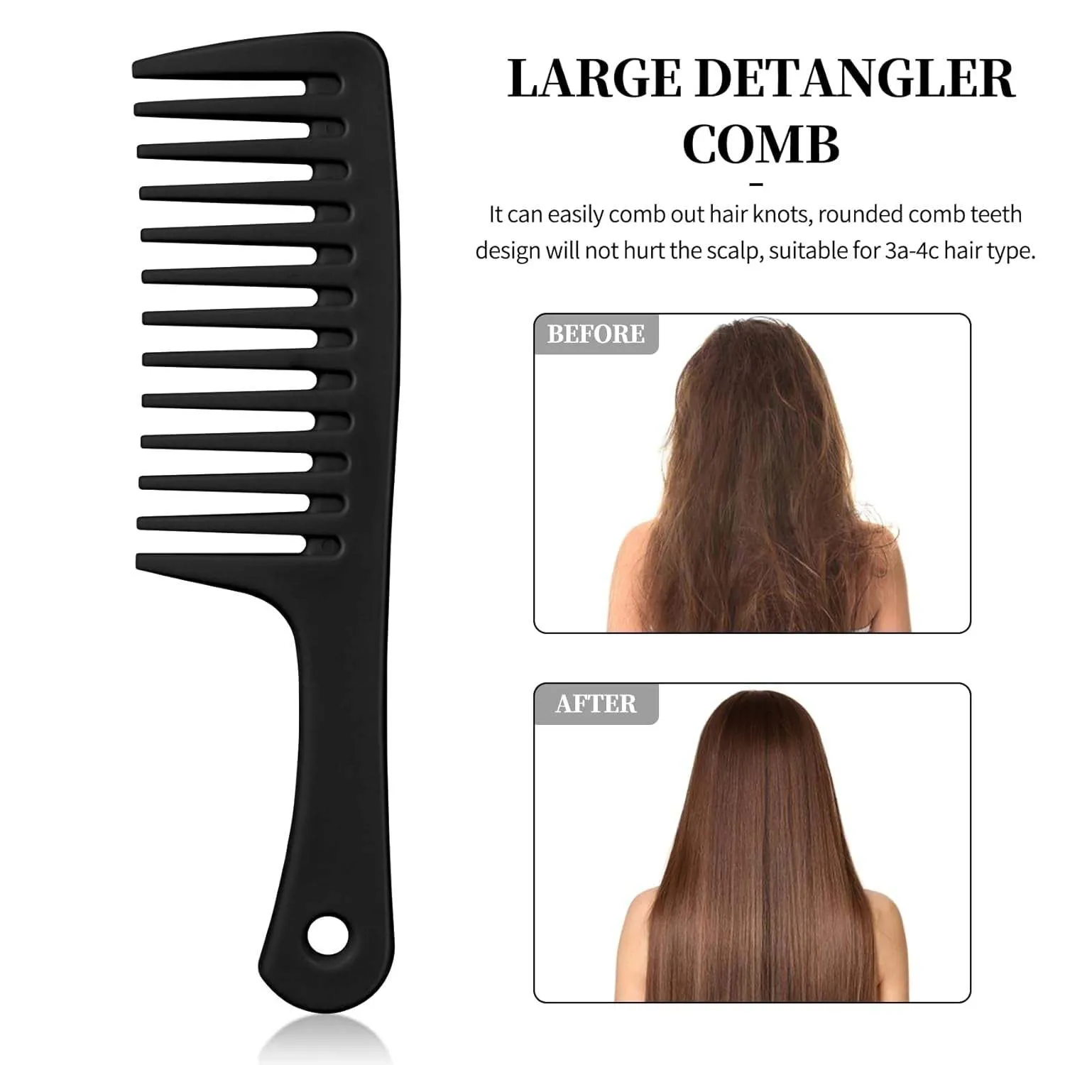 Black Wide Tooth & Detangler Comb Set 3PCS