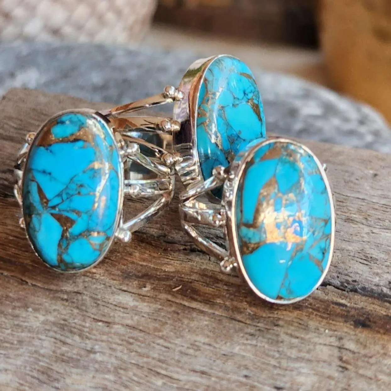 BLUE & GOLD - TURQUOISE COPPER 925 RING