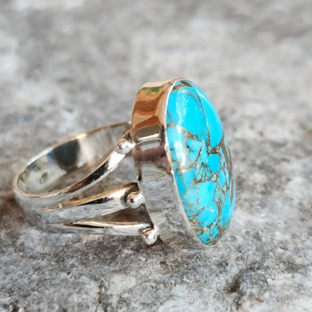 BLUE & GOLD - TURQUOISE COPPER 925 RING