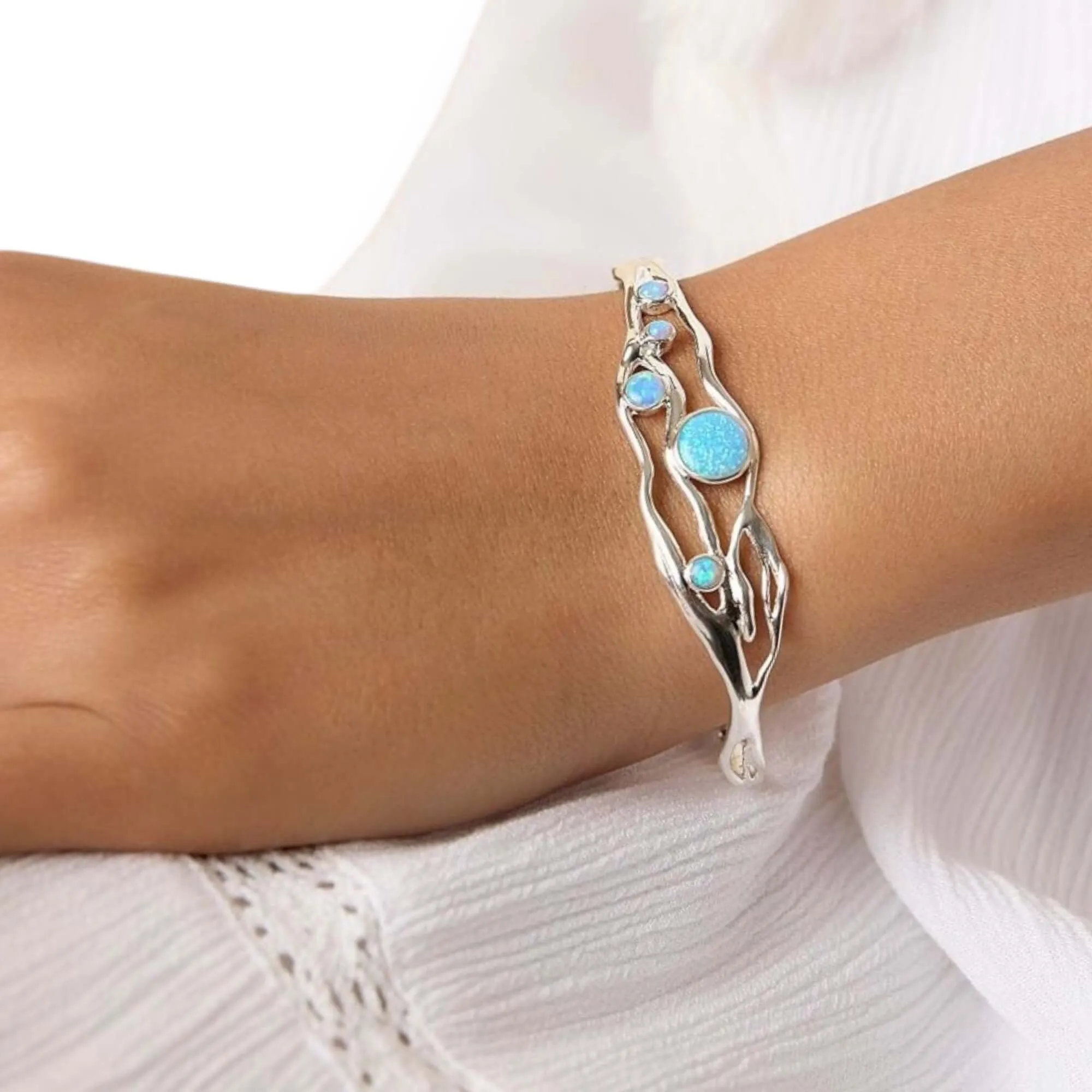 Blue and White Opal Organic Bracelet