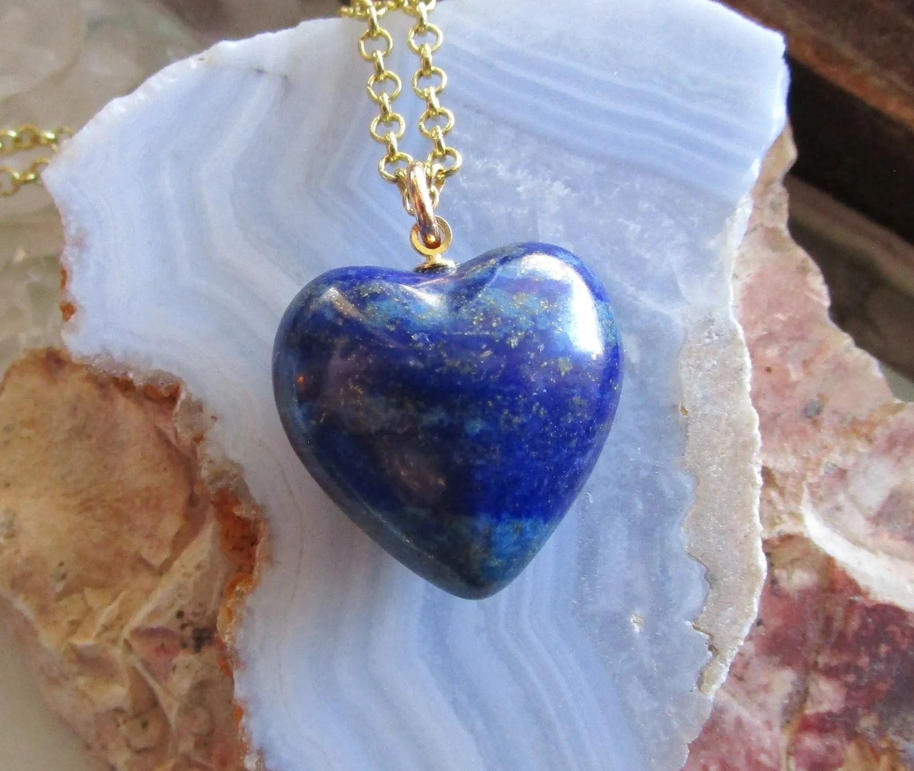 Blue Lapis Lazuli Gemstone Heart Pendant Necklace