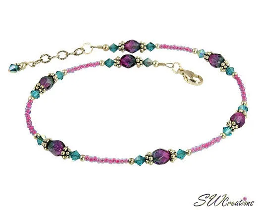 Blue Zircon Pink Crystal Beaded Anklet