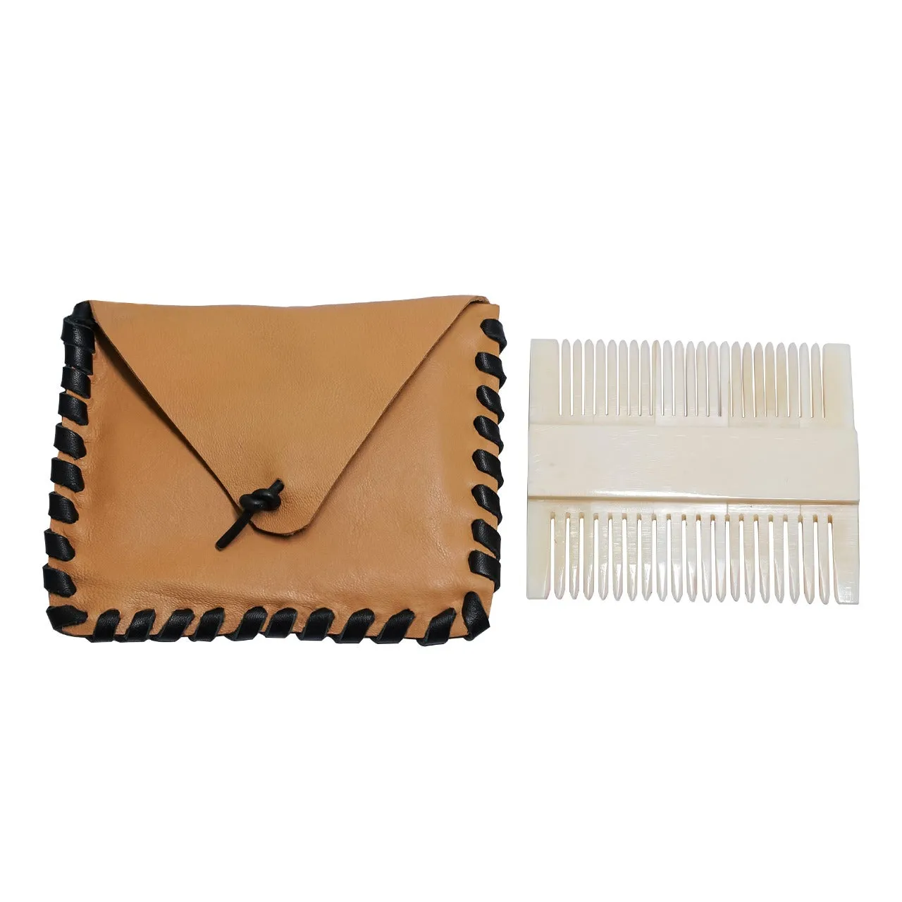 Bone Double Sided Comb with Leather Case