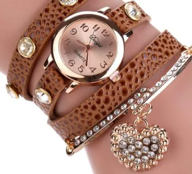 Brand watch lychee diamond pendant PU winding bracelet watch