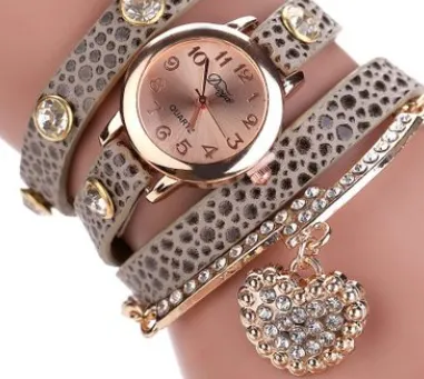 Brand watch lychee diamond pendant PU winding bracelet watch