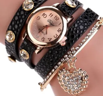 Brand watch lychee diamond pendant PU winding bracelet watch