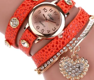 Brand watch lychee diamond pendant PU winding bracelet watch