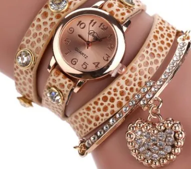 Brand watch lychee diamond pendant PU winding bracelet watch