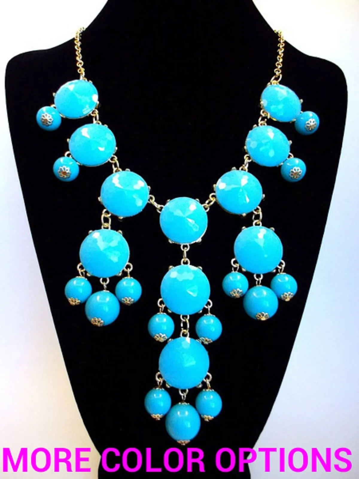 Bubble JEWELED Statement Necklace- Light Turquoise