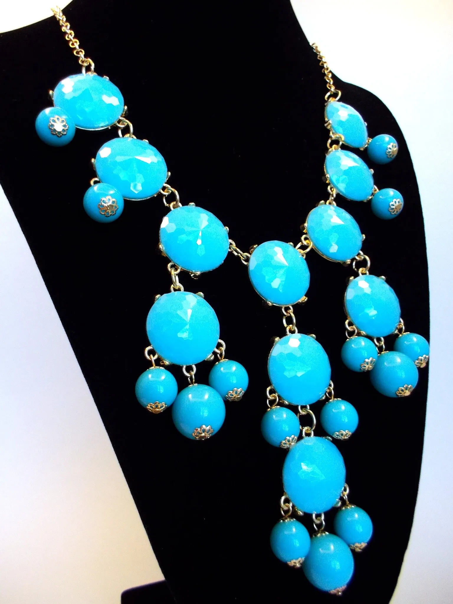 Bubble JEWELED Statement Necklace- Light Turquoise