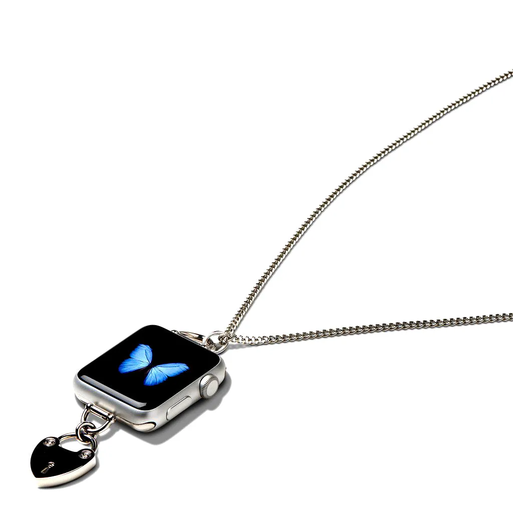 Bucardo Charm Apple Watch Necklace in Heartlock Silver Series 1-3