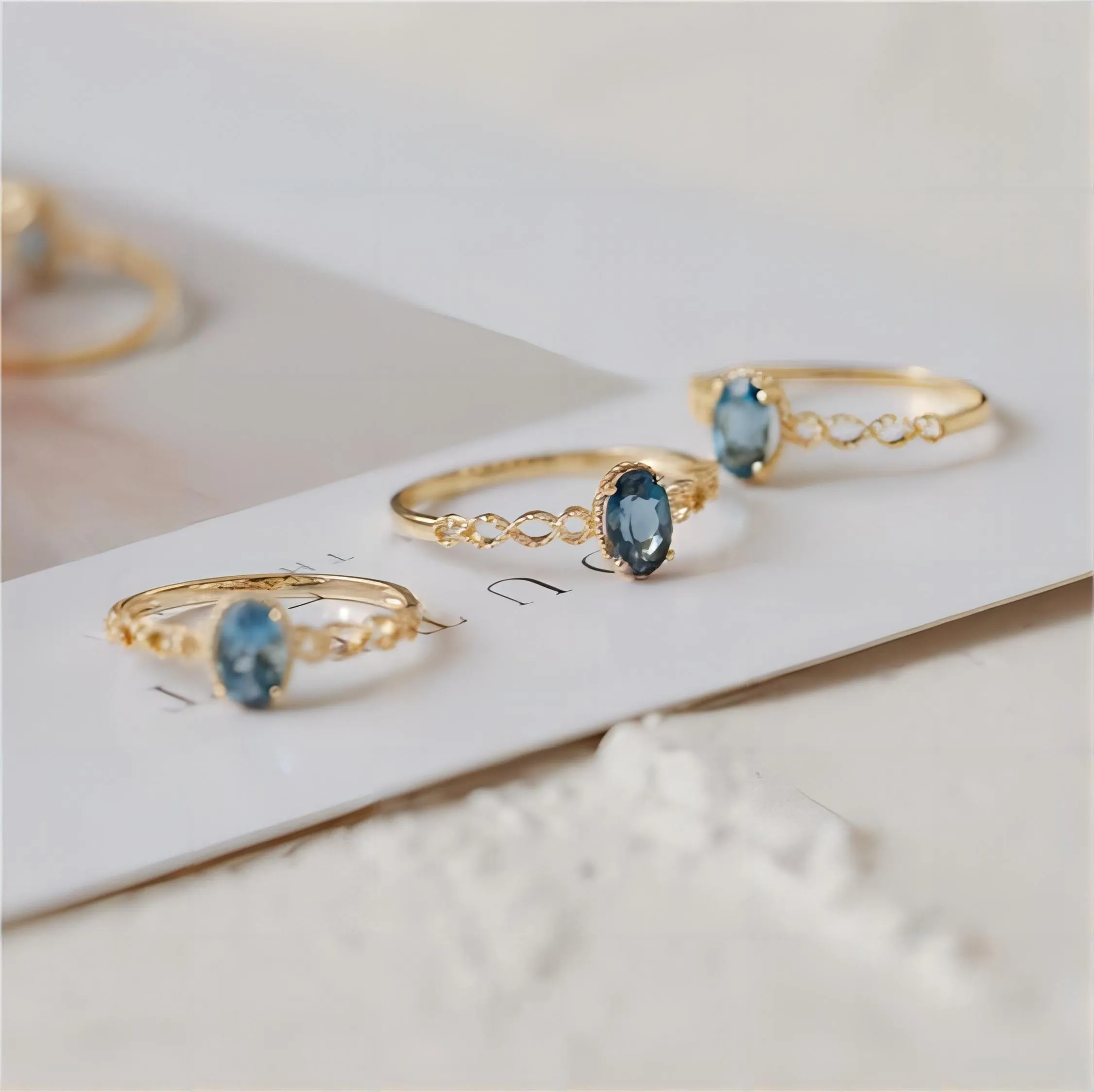 Chic Hollowed-out Sea Blue Topaz Ring