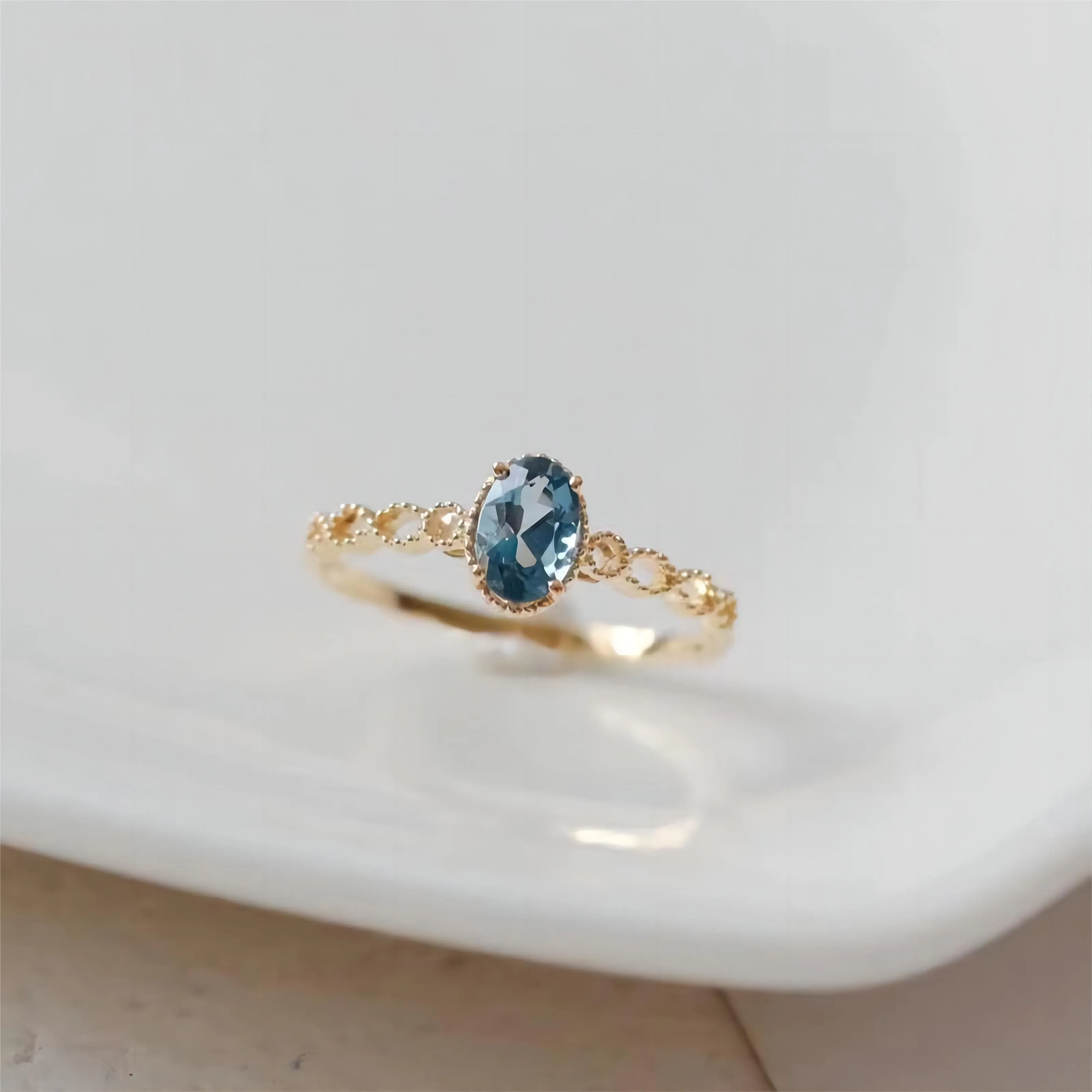 Chic Hollowed-out Sea Blue Topaz Ring