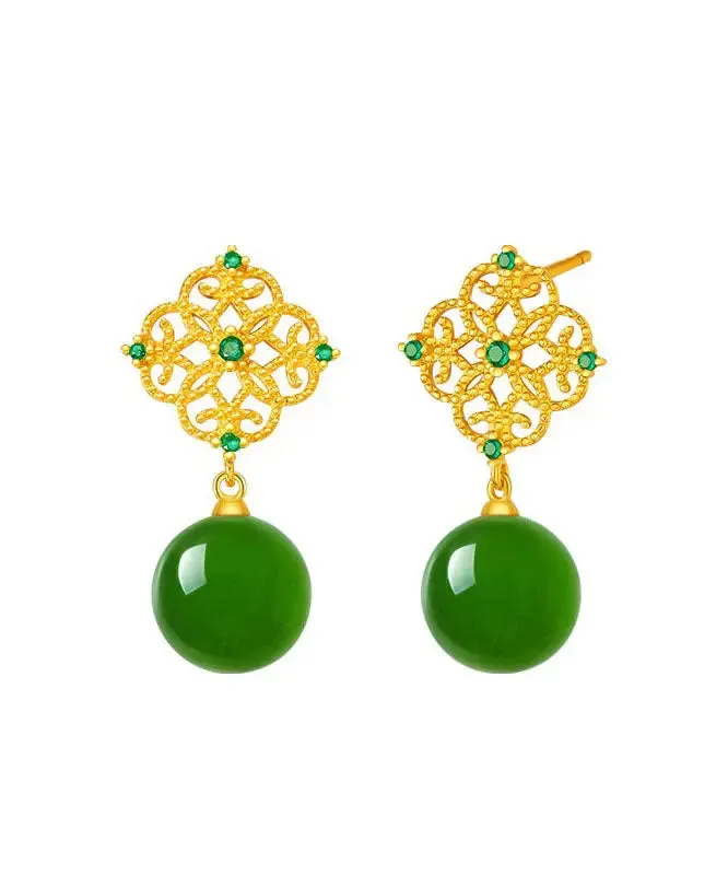 Chic Tea Green Sterling Silver Overgild Zircon Jade Drop Earrings LY9022