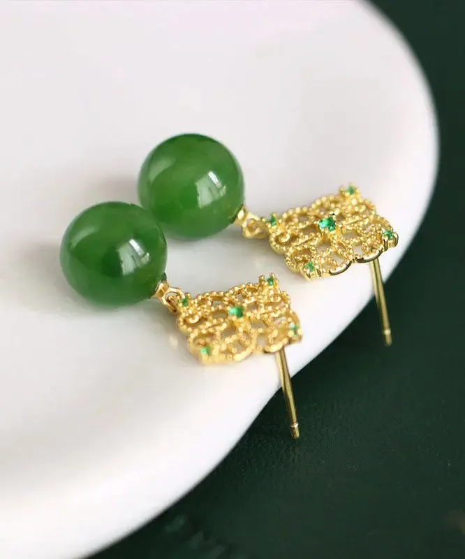 Chic Tea Green Sterling Silver Overgild Zircon Jade Drop Earrings LY9022