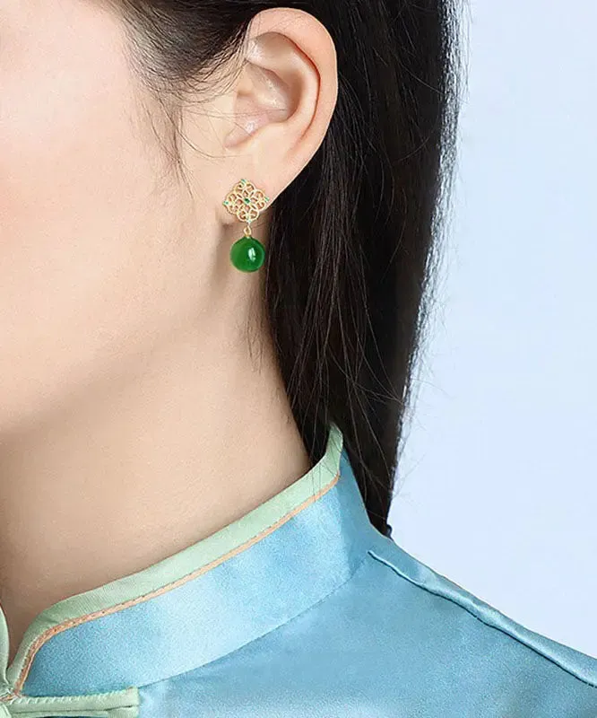 Chic Tea Green Sterling Silver Overgild Zircon Jade Drop Earrings LY9022