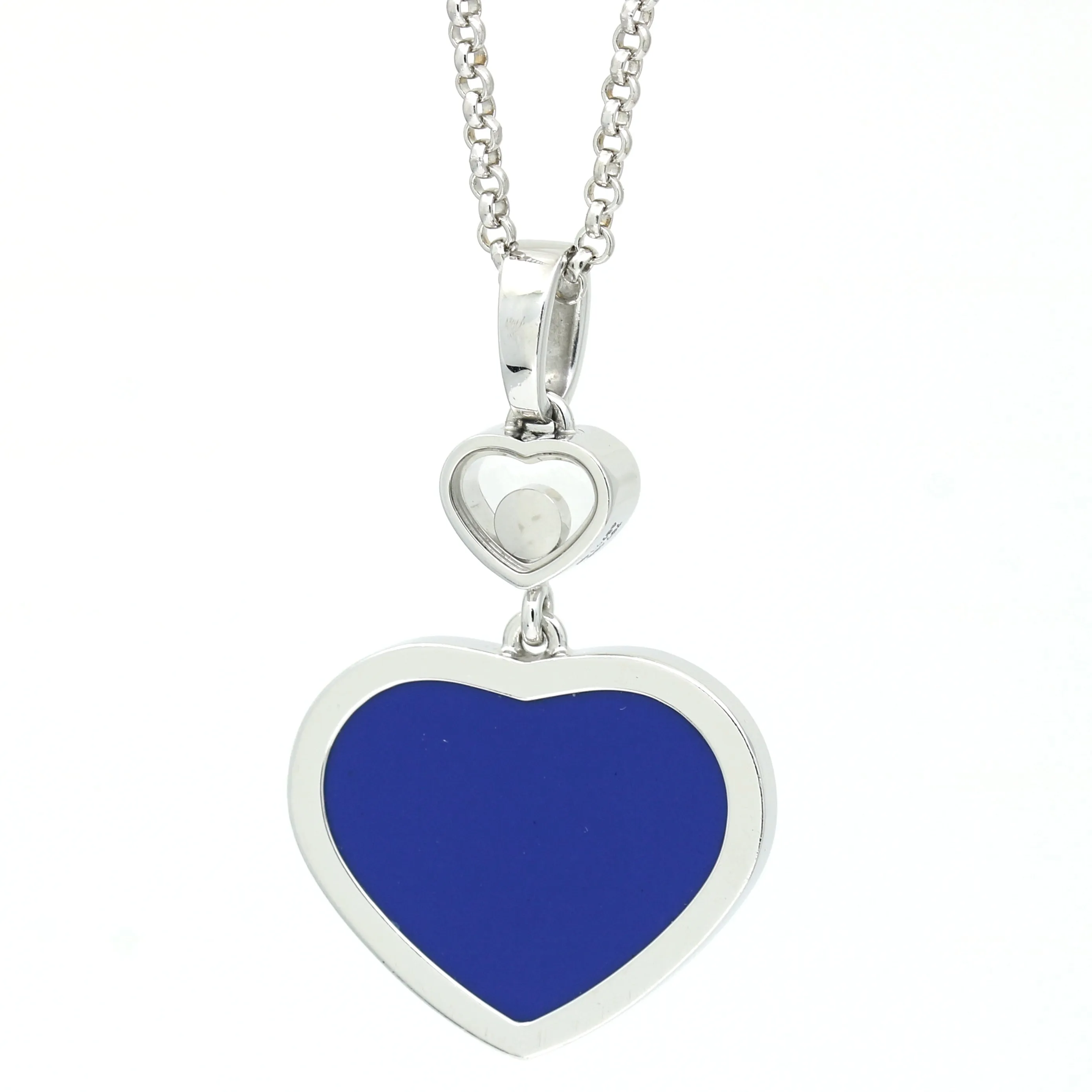 Chopard Happy Heart Pendant Necklace in 18k White Gold with Lapis Lazuli