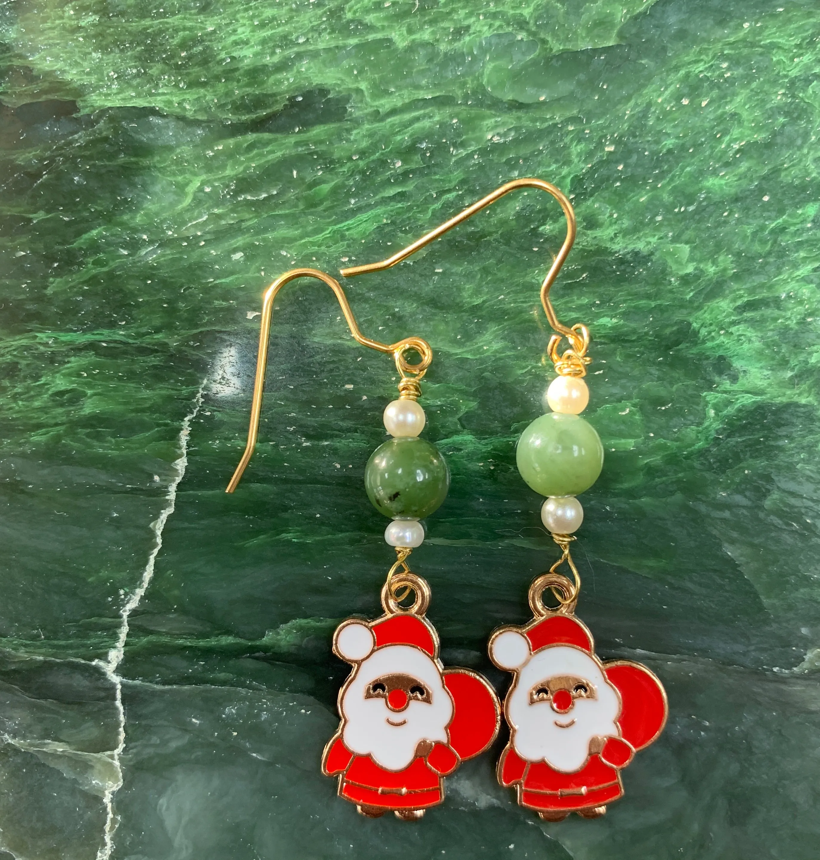 Christmas Jade Dangle Earrings