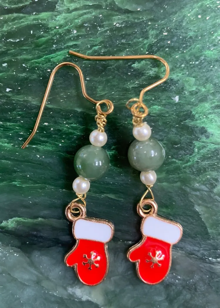 Christmas Jade Dangle Earrings