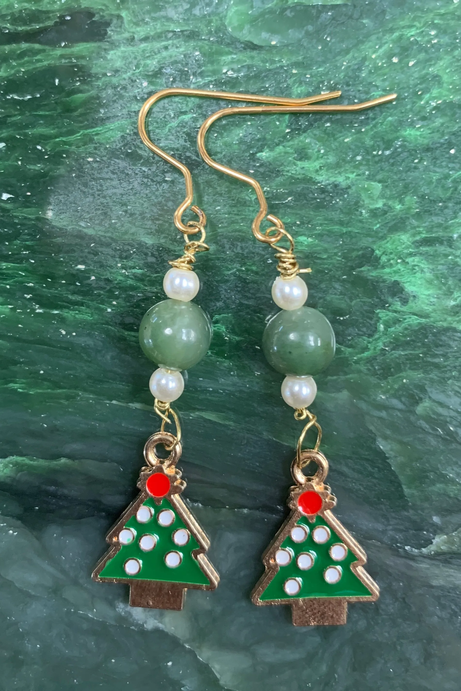 Christmas Jade Dangle Earrings