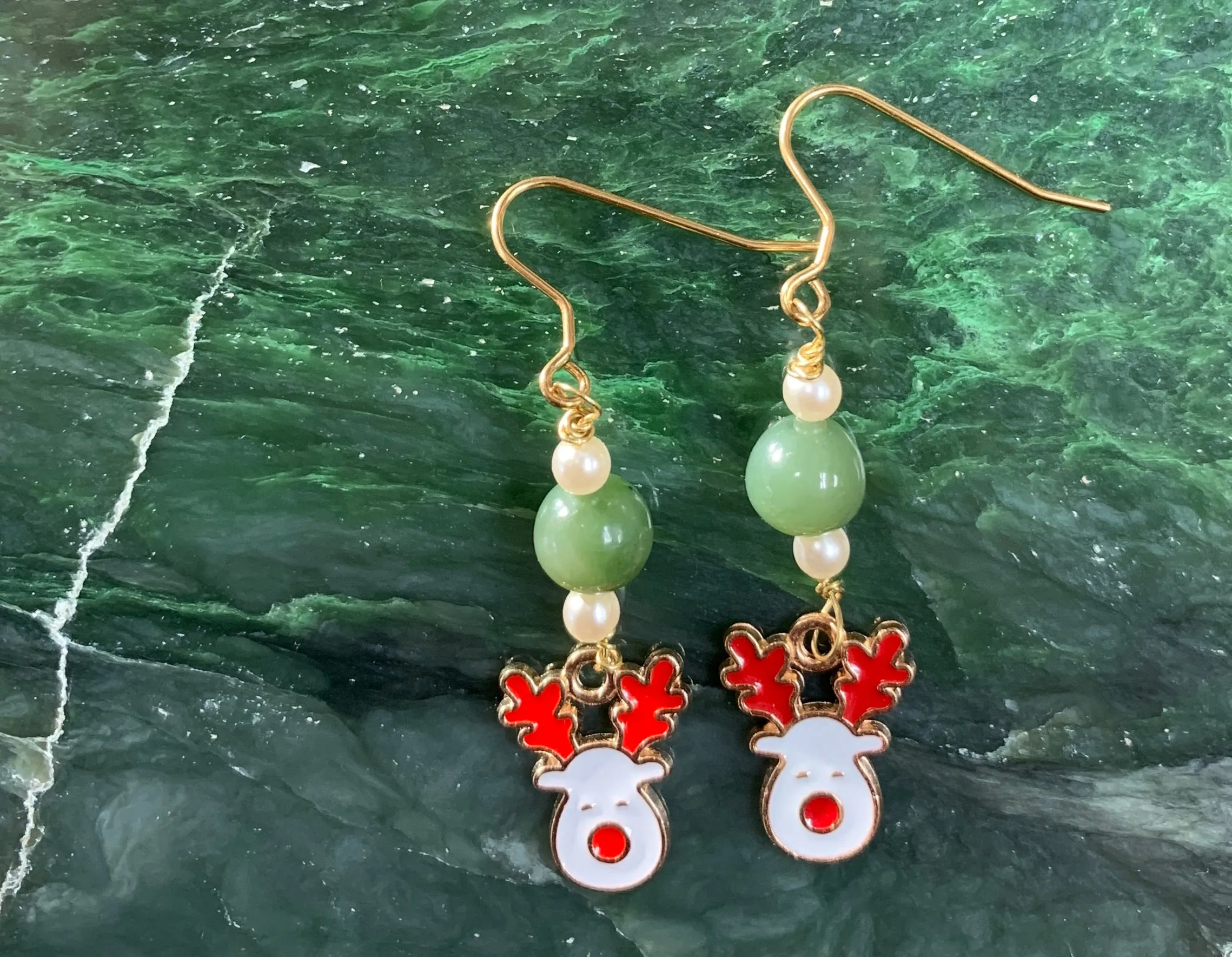 Christmas Jade Dangle Earrings