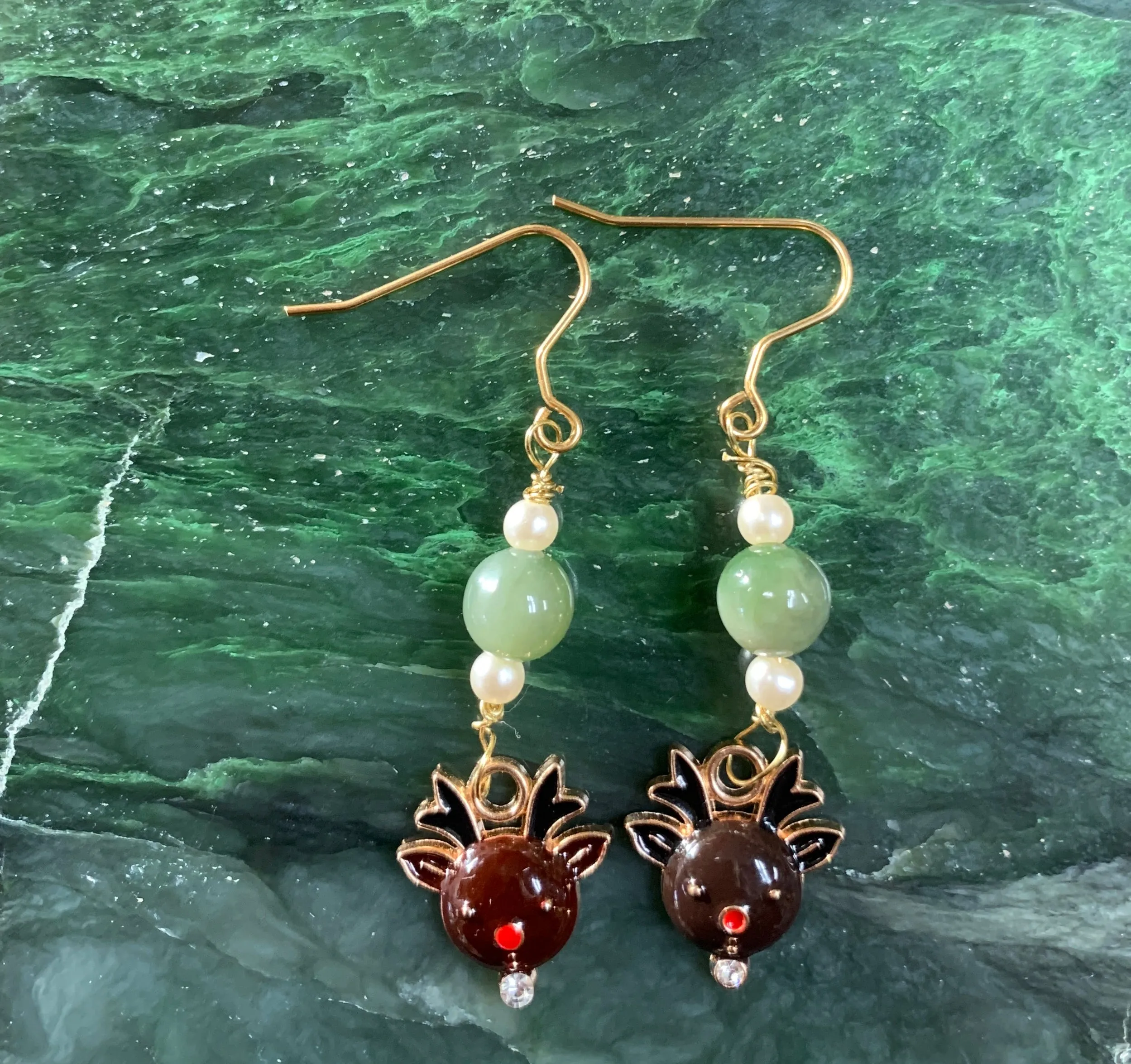 Christmas Jade Dangle Earrings