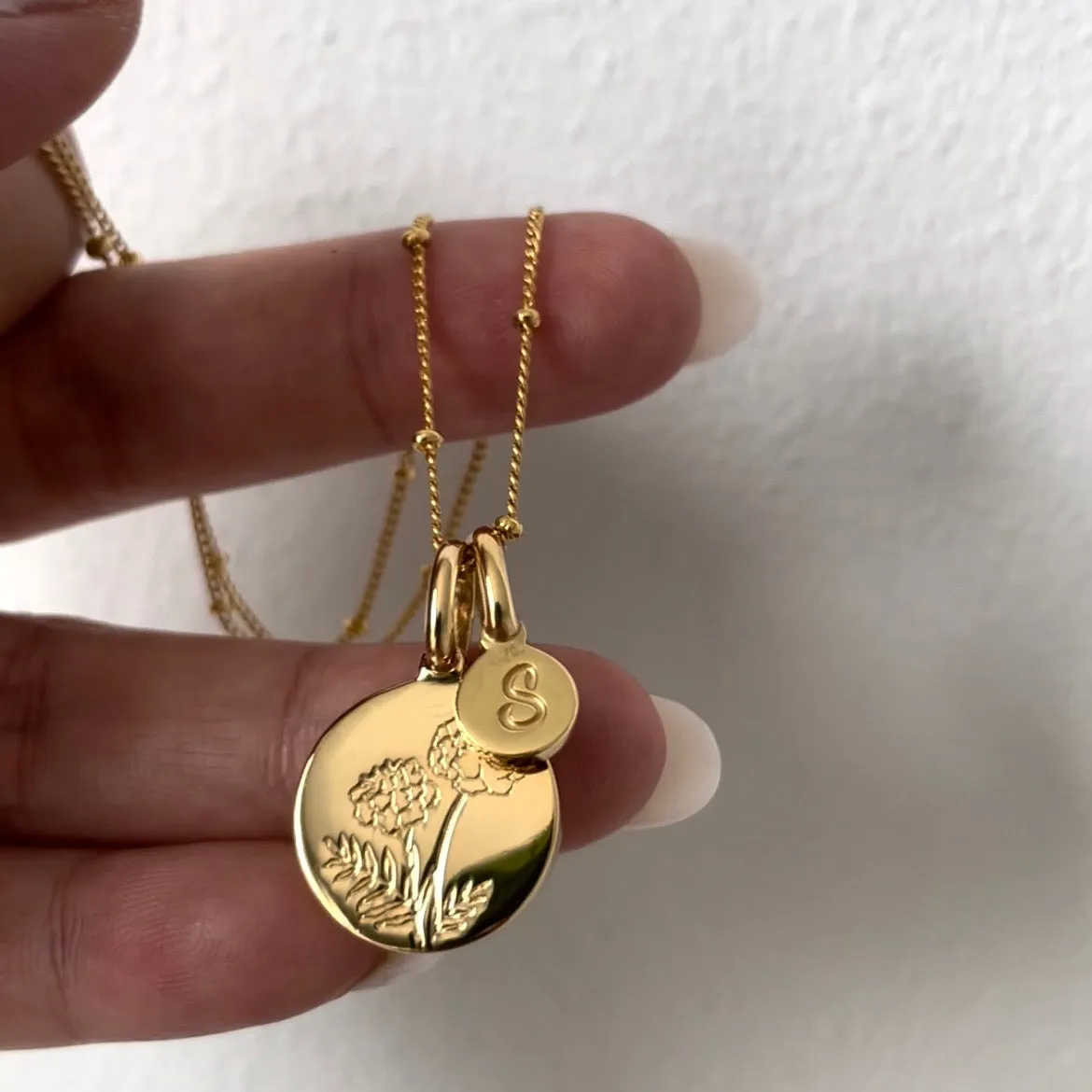 Chrysanthemum Necklace With Initial - November Flower