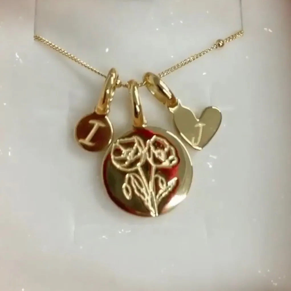 Chrysanthemum Necklace With Initial - November Flower