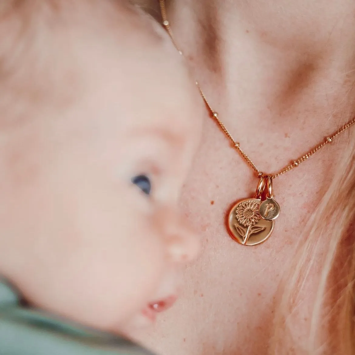 Chrysanthemum Necklace With Initial - November Flower