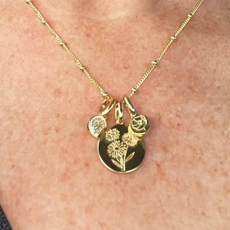 Chrysanthemum Necklace With Initial - November Flower