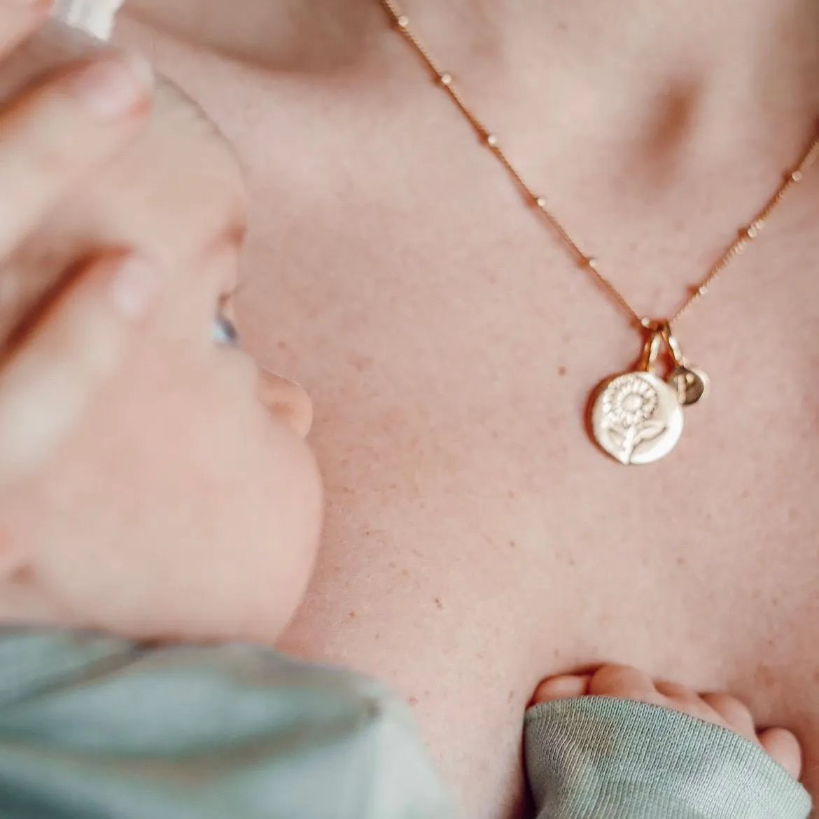 Chrysanthemum Necklace With Initial - November Flower