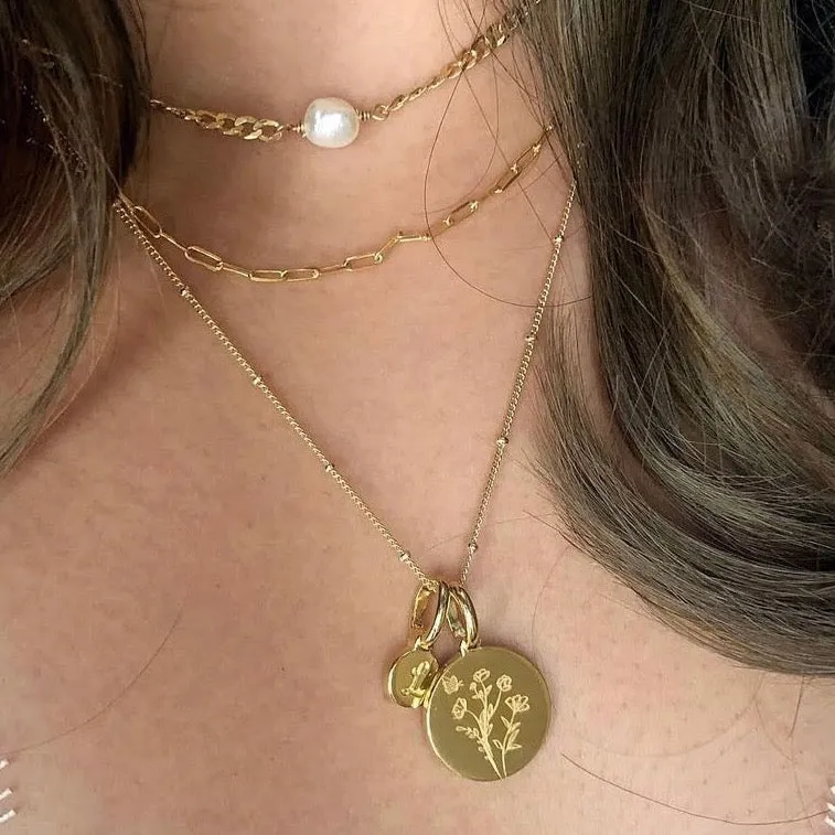 Chrysanthemum Necklace With Initial - November Flower