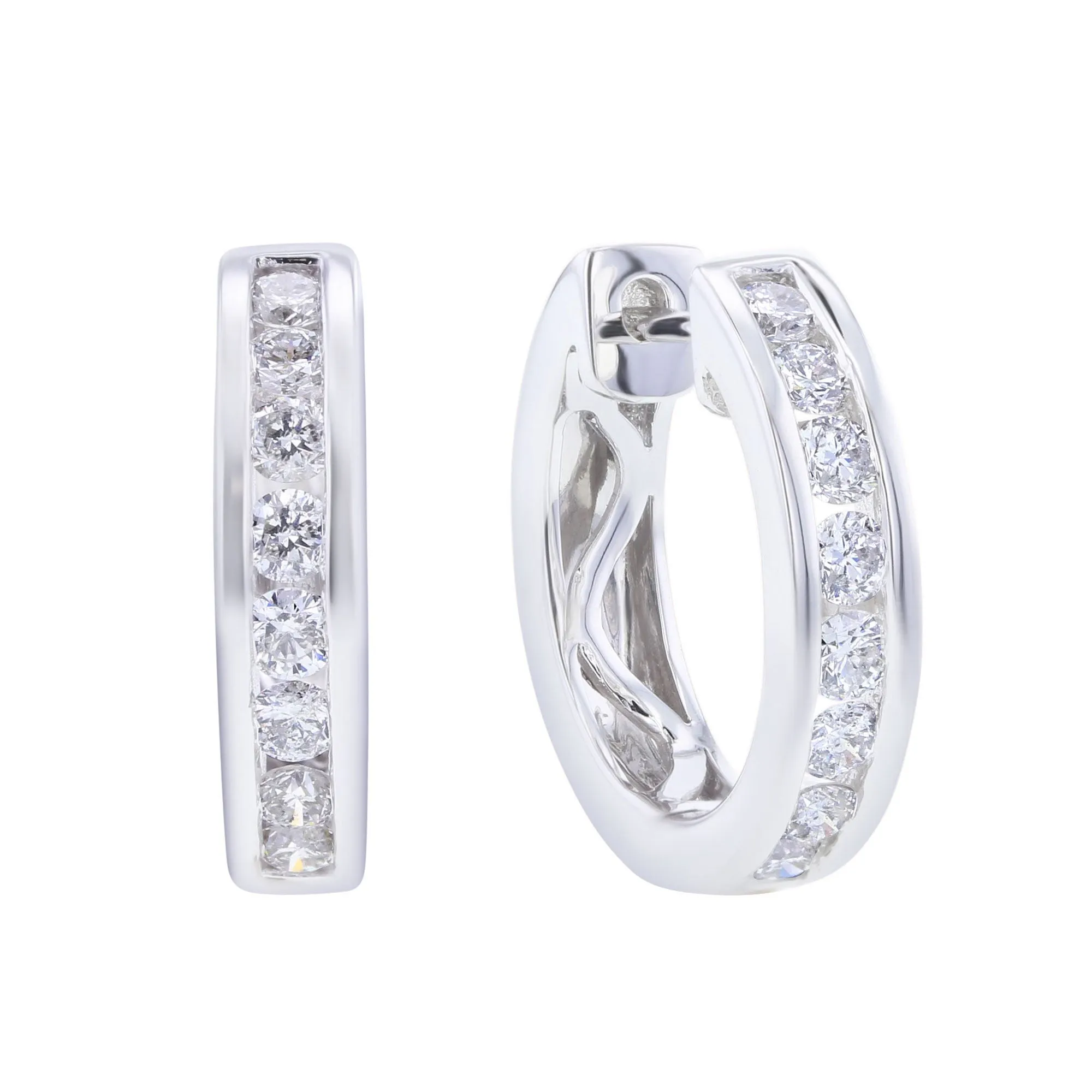 Classic Channel Diamond Huggie Hoop Earring 3/4 ct