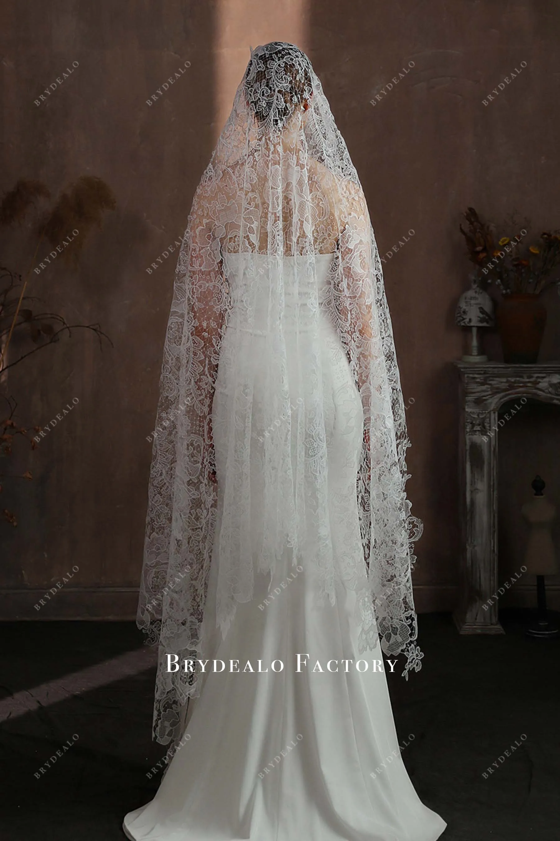 Classic Hollow Lace Single Tier Wedding Veil | Multiple Lengths