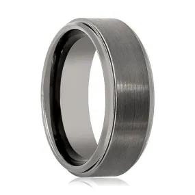 Classic Tungsten Wedding Band For Men Stepped Edges Brushed Center  8mm