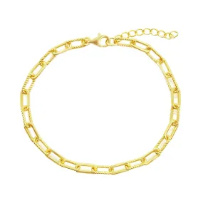 Classic Unisex Bracelet - Gold Plated Polished and Rope Design Paperclip | S-5128-GP