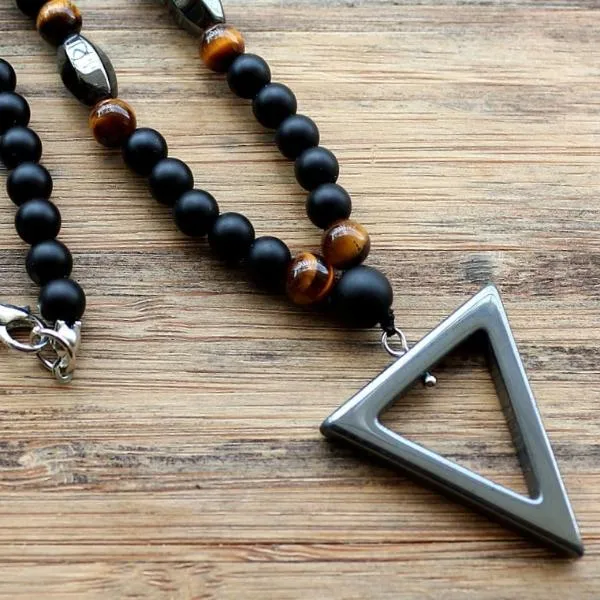 Classy Men Beaded Triangle Pendant Necklace